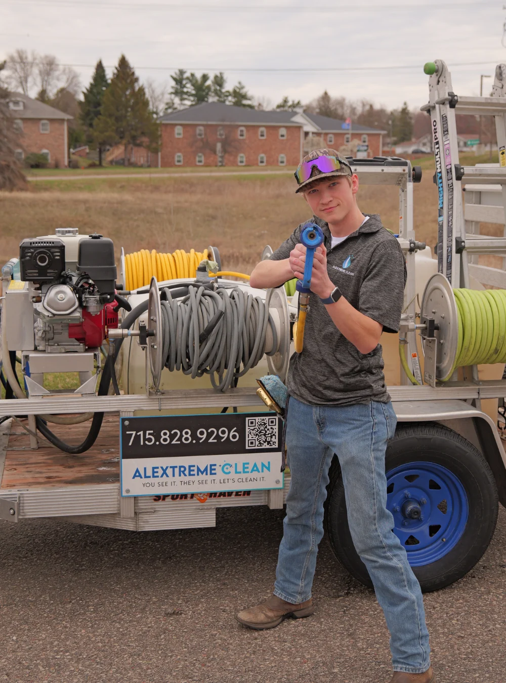 Joe from the Majestic Shine team with exterior cleaning equipment