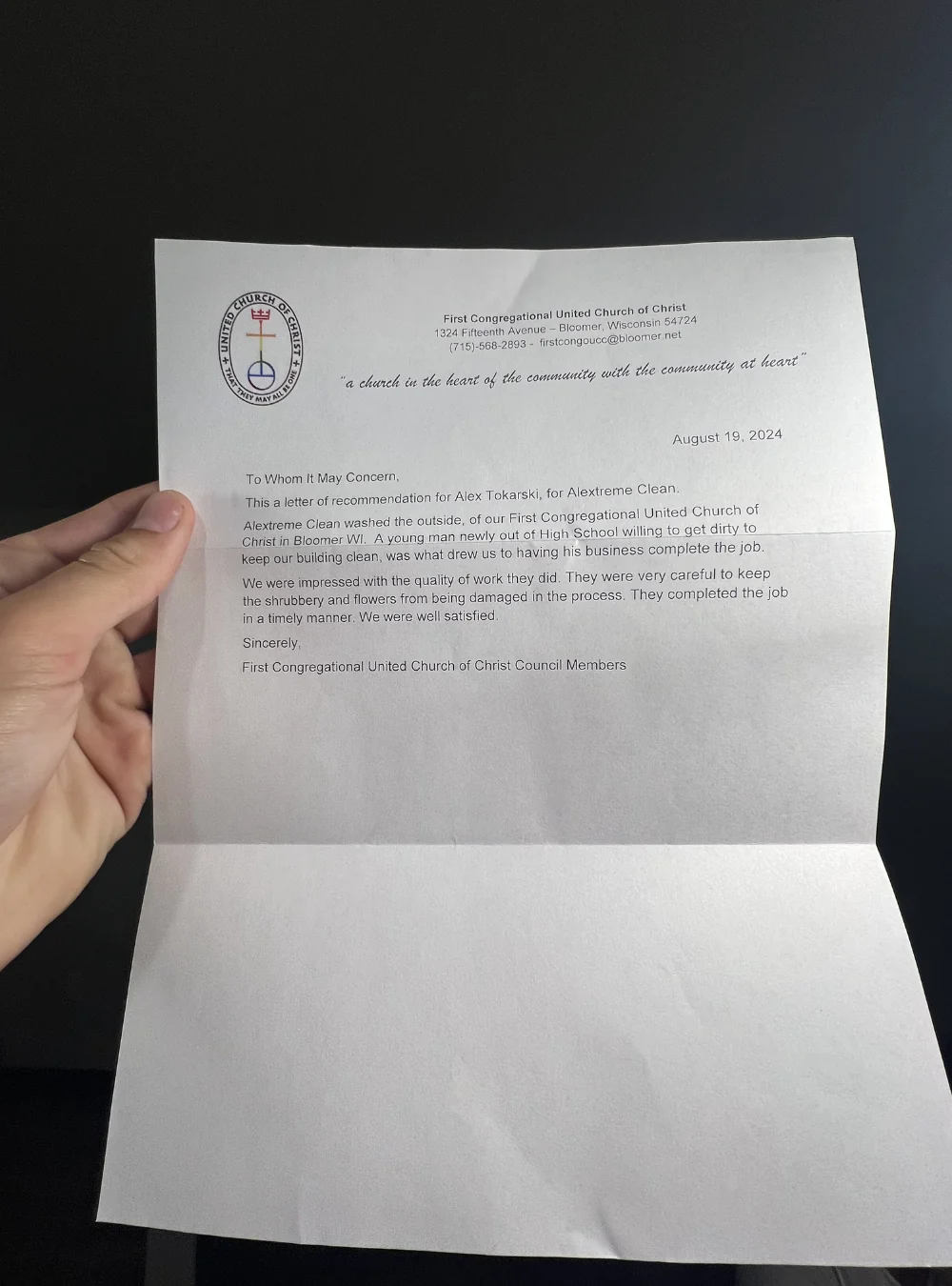 Letter of recommendation for Majestic Shine service