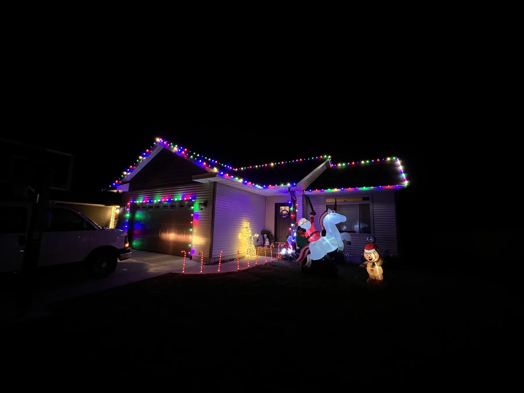 Exterior roofline lighting on a Wisconsin property